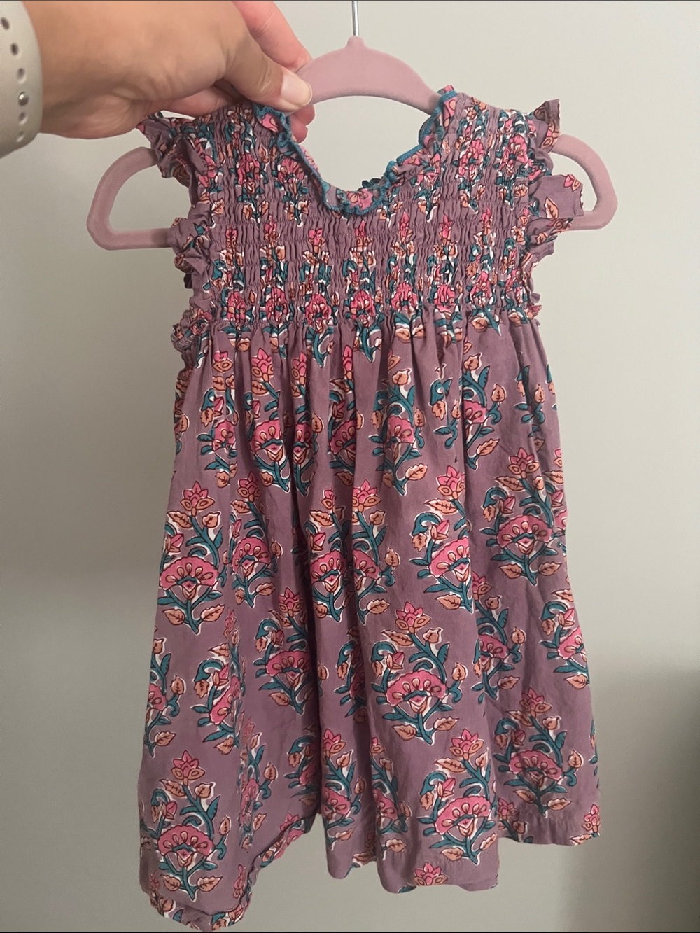 Pink Chicken Mauve Floral Smocked Dress with Pink & Teal Accents